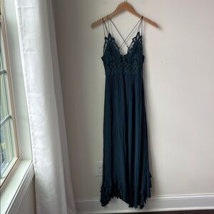 Free People One Adella Maxi Slip Dress Lace Ruffle Boho Feminine Romantic Size S